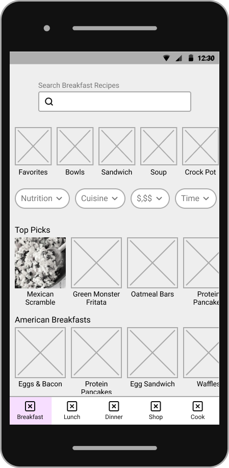 wireframe breakfast android
