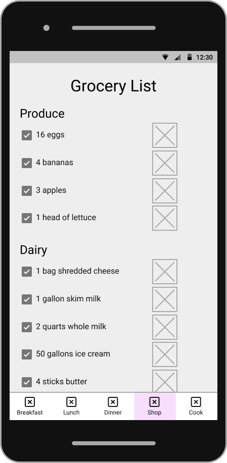 grocery list wireframe android