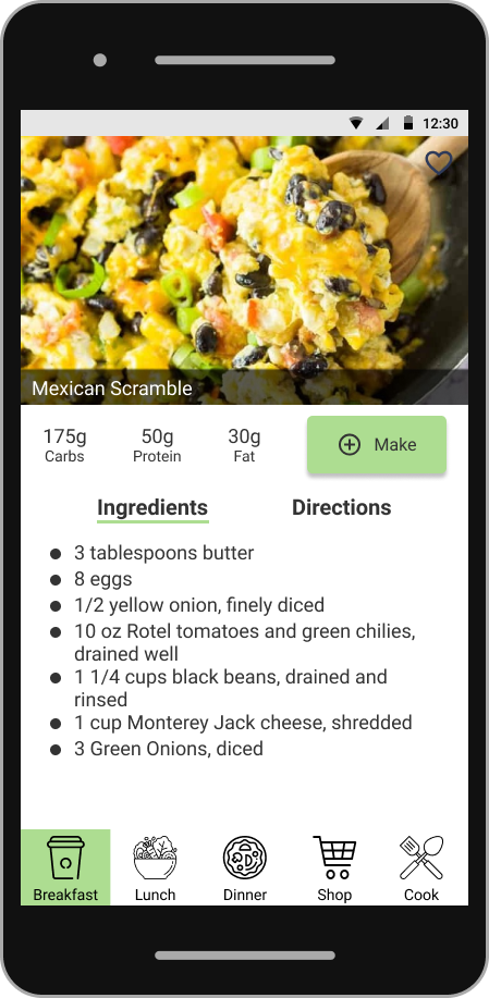 Prototype Breakfast Ingredients Screen